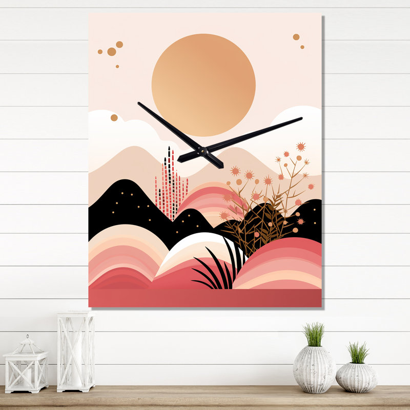 Pleine lune - Illustration rétro - Très grandes horloges murales géométriques modernes, H 28 po x l 12 po x P 1 po