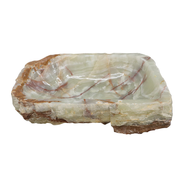 Lavabo de salle de bain fait à la main onyx en pierre artisanale, vasque 22,5 po, vert clair
