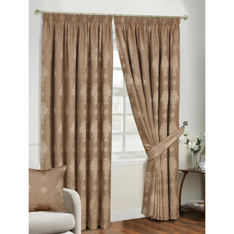 Virginia Cotton Blend Semi Sheer Curtain Panel Pair, Coffee, Width 229 x Drop 183 cm