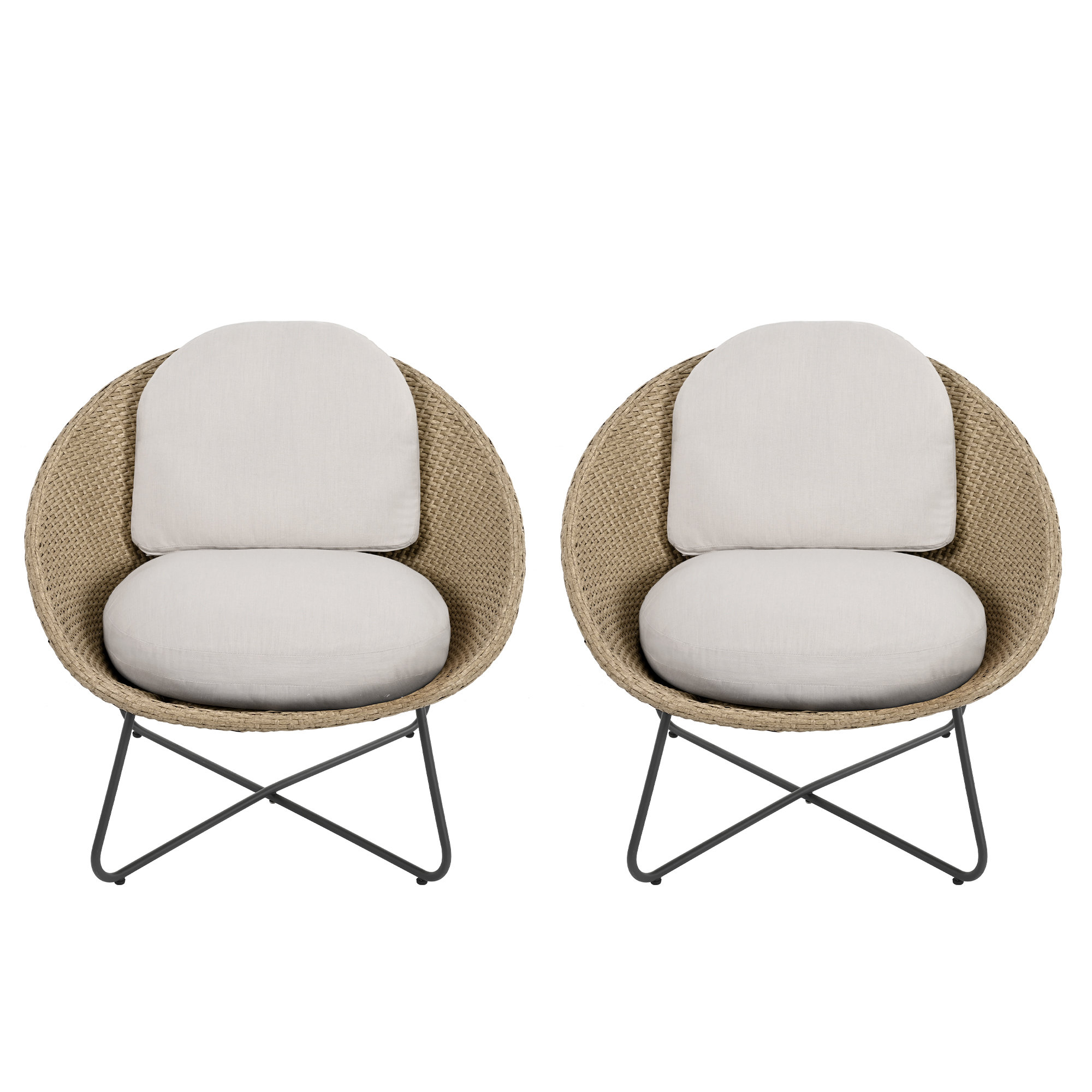 Kayla Metal & Wicker Patio Lounge Chairs with Cushions, Beige