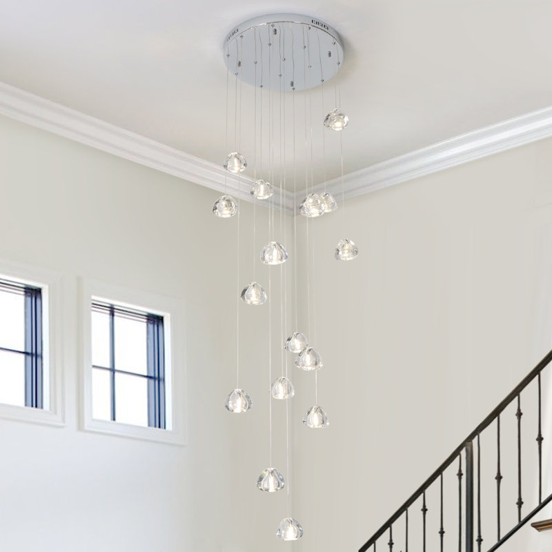Rosenthal 16-Light 118" Long Chandelier Large Hanging pendant for Stairs High Ceiling, Chrome
