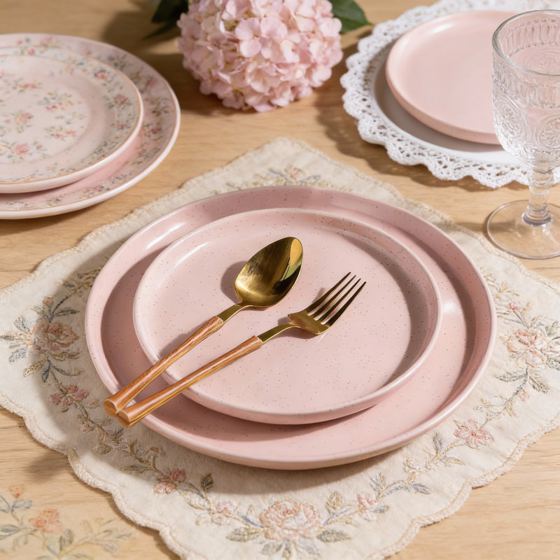 Service de table en céramique 12 pièces pour 4 personnes | Assiettes et bols peints à la main avec dessous en terre cuite rustique et grès résistant aux rayures pour un usage quotidien