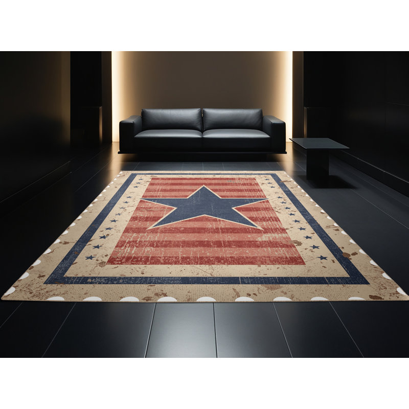 Soft Plush Feingold July 4Th Modern & Contemporary Abstract Area Rug in Beige – Beige Binding, 5x7