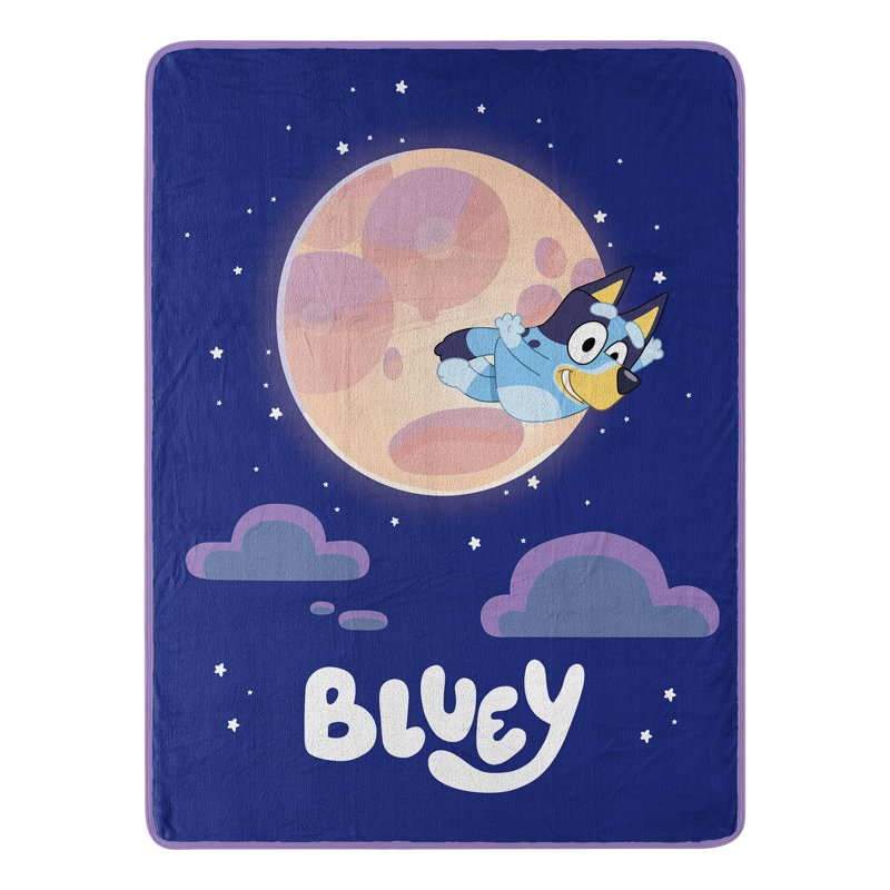 Bluey Over The Moon Kids Micro Raschel Throw Blanket, 46" x 60", Blue