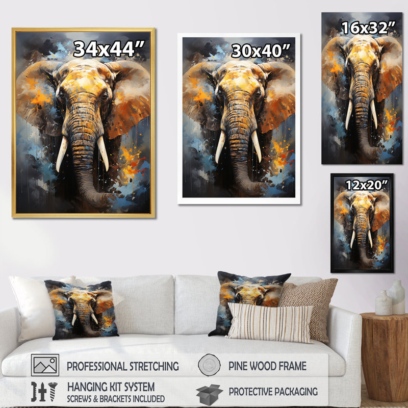 «Elephant Dreams In Colors on», reproduction sur toile, Cadre simple noir, H 40 po x l 30 po x P 1,5 po