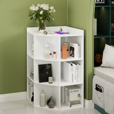 Bibliothèque d'angle moderne avec station de charge - armoire d'angle en bois peu encombrante pour les petits espaces, la salle de jeux et le salon