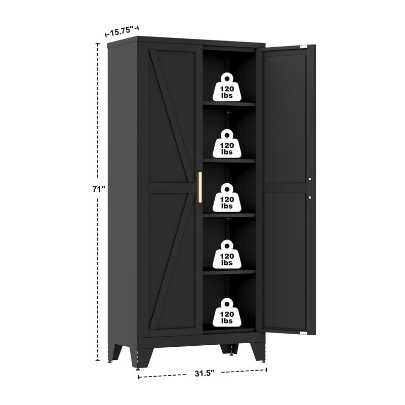  Grand garde-manger 71 po en métal avec tablettes réglables - Armoire de rangement autoportante pour cuisine, salle à manger, salon, salle de bain, bureau à domicile, couloir, atelier