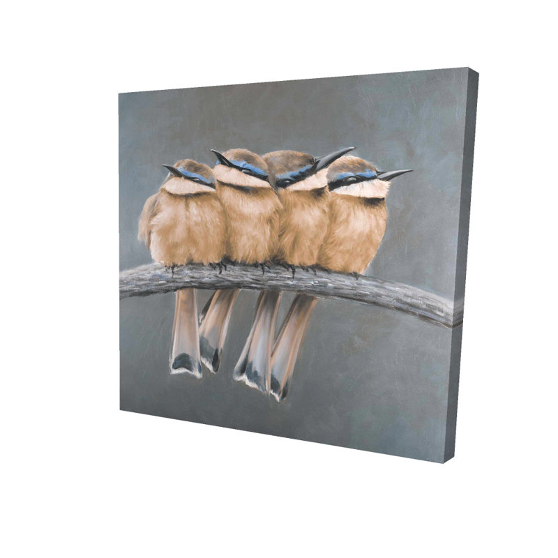 Four Birds on a Branch Canvas Art - Brown Home Decor