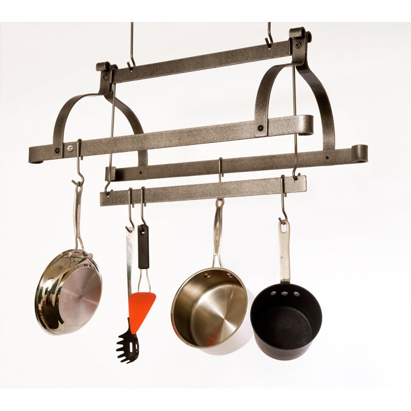 Handcrafted Three Bar Ceiling Pot Rack with 18 Hooks