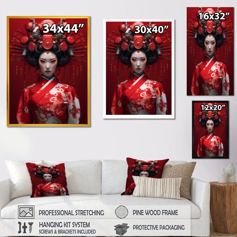 Geisha japonaise futuriste I - impression, Toile tendue, H 40 po x l 30 po x P 1,5 po