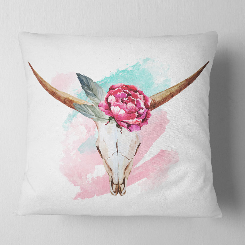 Coussin de crâne et de fleur floral bull, 16 po x 1 po, Coussin décoratif