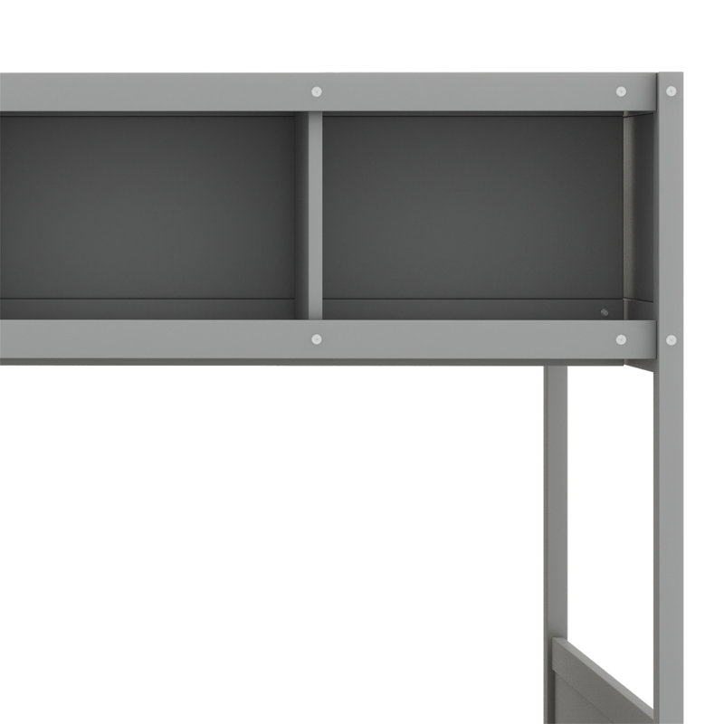 Lit superposé avec tablettes, escalier de rangement et 2 tiroirs, Gris