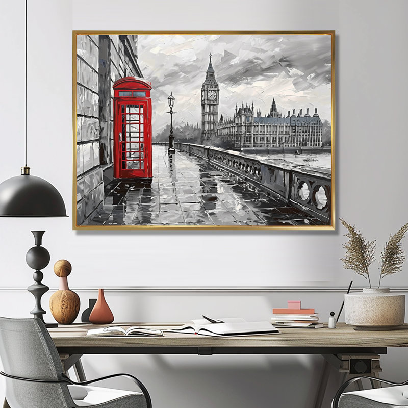 Yoann - City London Wall Ar, reproduction d'art murale, Toile avec cadre flottant or, H 24 po x l 32 po x P 1 po