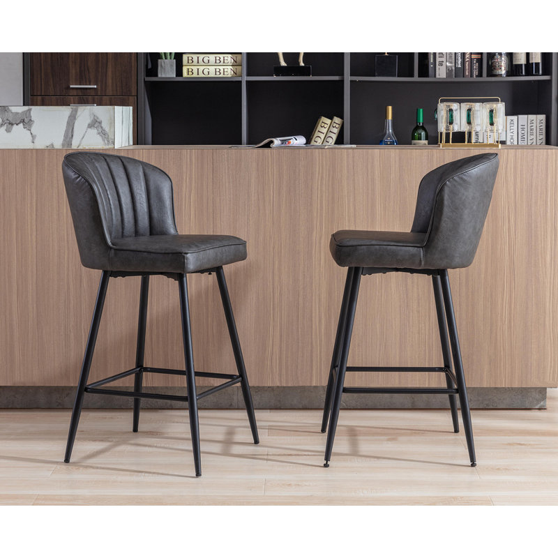 Tabouret de bar rembourré avec repose-pieds, Gris
