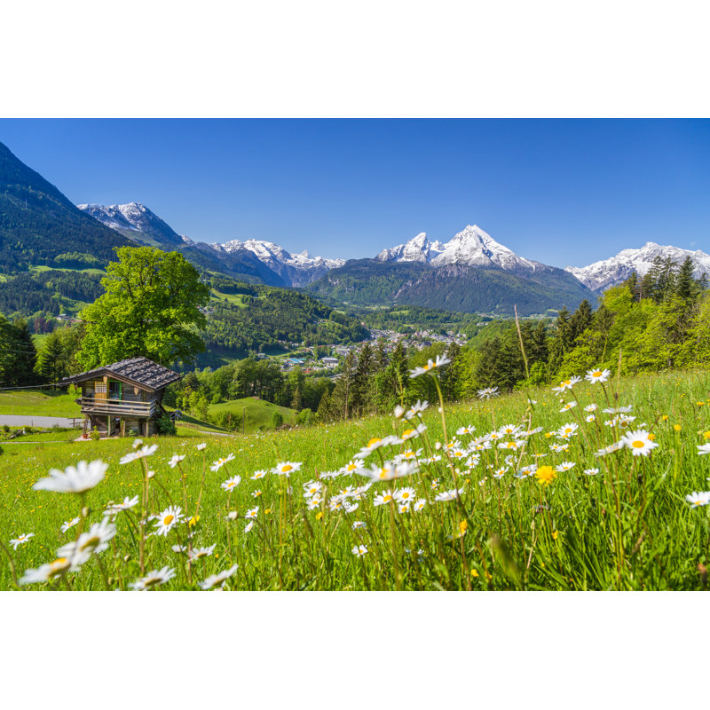 Alpine Scenery with Mountain Chalet in Summer 1 Piece Wrapped Canvas Wall Art, 30cm H x 46cm W
