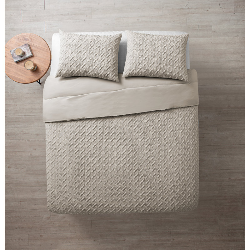 Nina II Embossed Comforter Set, White, King Comforter + 2 Standard Shams