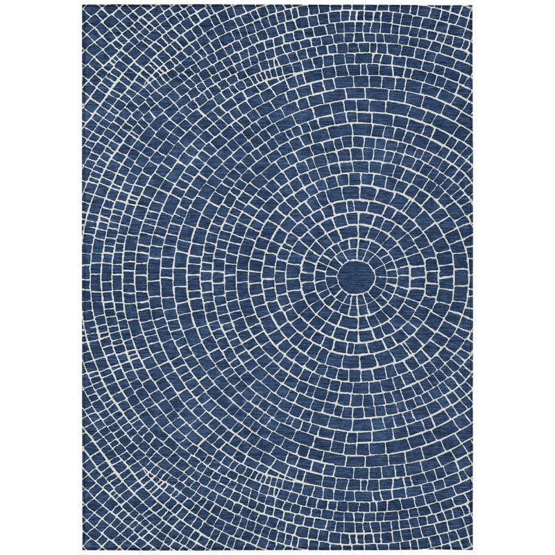 Machine Washable Indoor/Outdoor Chantille ACN2455 Geometric Rug, 3' x 5', Navy