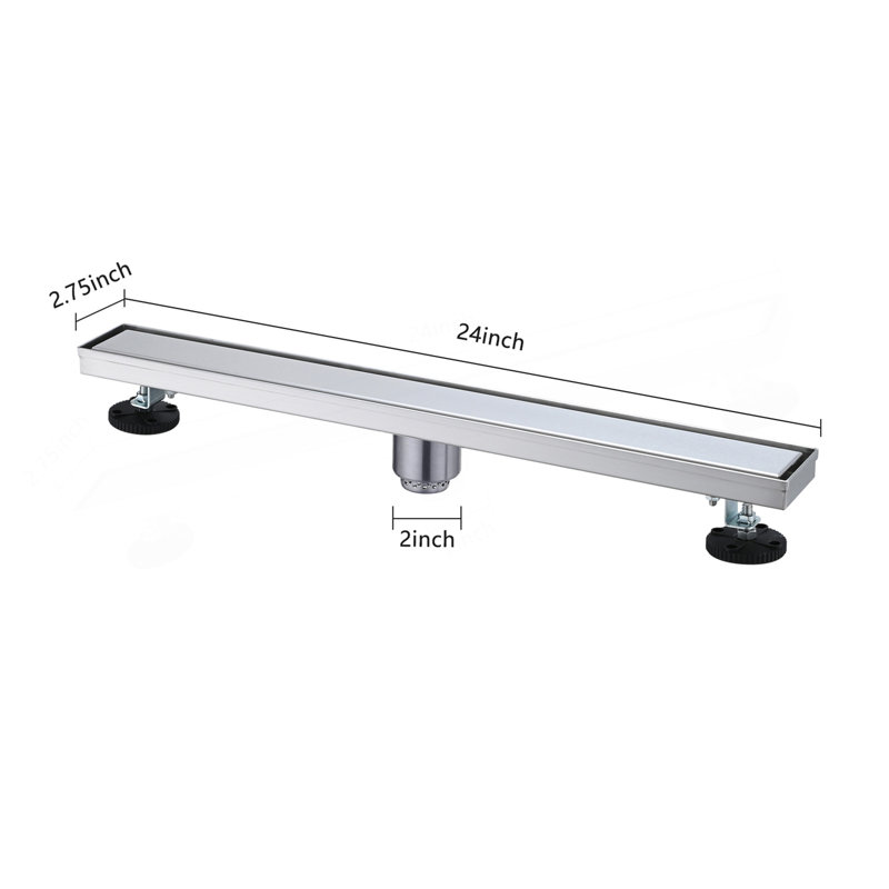 24 Inches Linear Shower Drain, Included Hair Strainer And Leveling Feet, Brushed Nickel