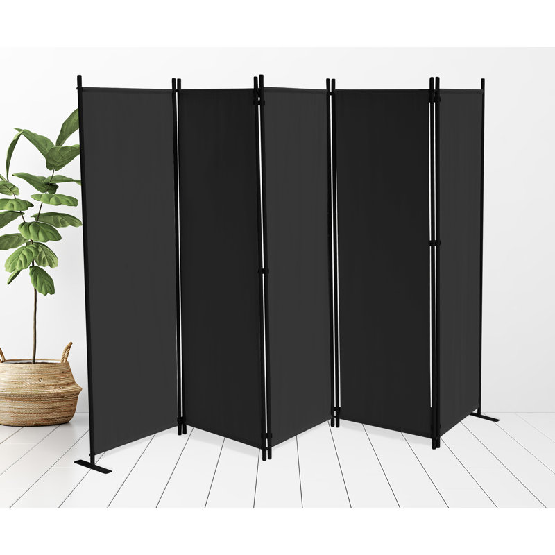 Abreia 268cm W x 167cm H 5 - Panel Folding Room Divider, Black