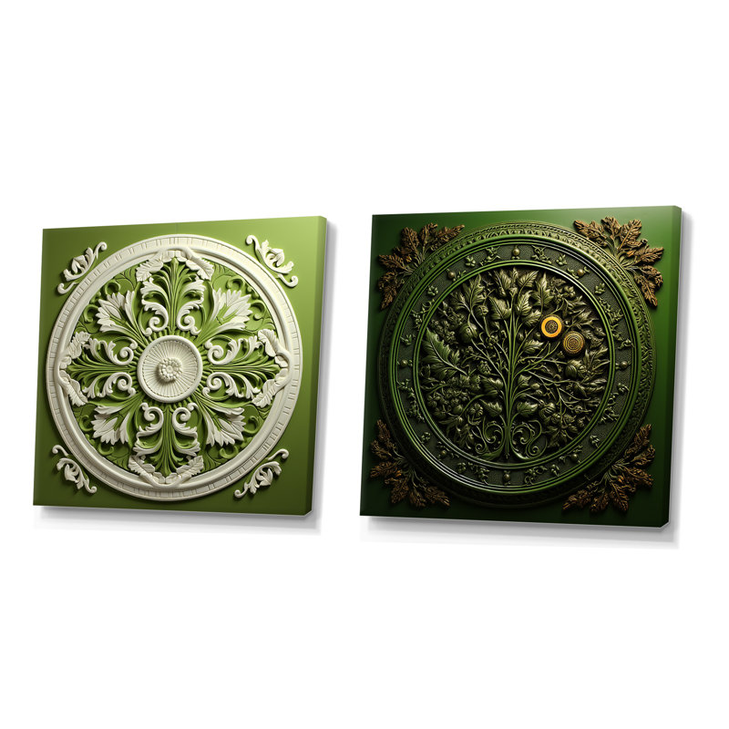 Renaissance Boho Mandala Revival I - ensemble d'art mural abstrait sur toile 2, Toile tendue, H 16 po x l 33 po x P 1 po
