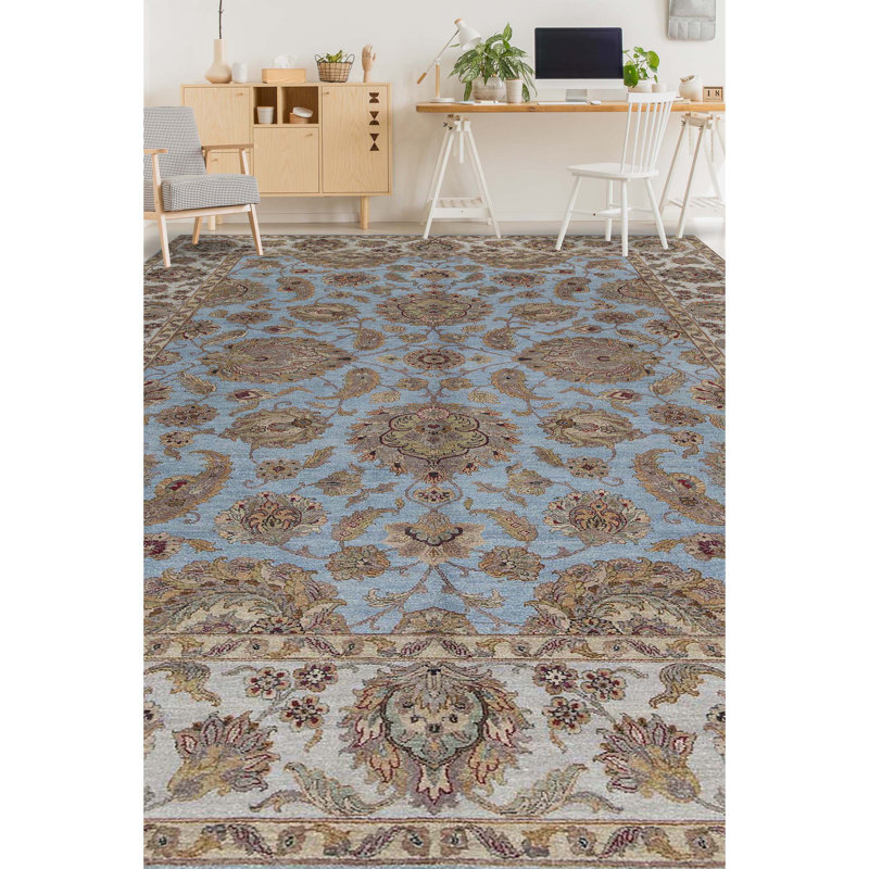 Wool Oriental Area Rug in Blue/Ivory/Green