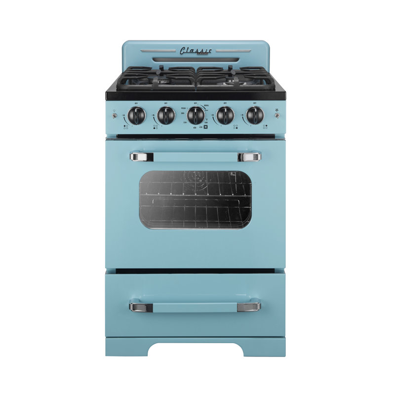 Classic Retro 24" 4 burner 2.9 cu. ft. Freestanding Gas Range with Convection Oven, Ocean Mist Turquoise