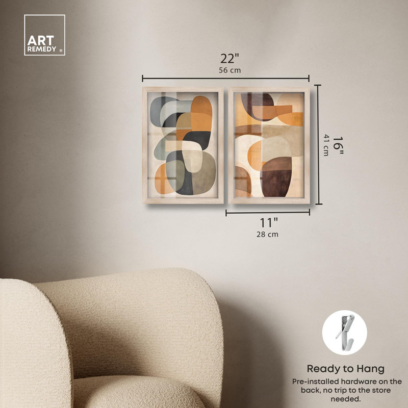 «Serene Modern Abstract Duo Shadowbox Print Boho» par Art Remedy, cadre blond, 10 x 15, H 16 po x l 11 po, Cadre blond