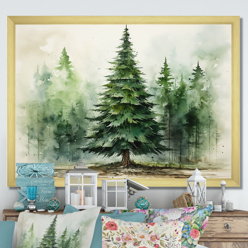 Minimalisme, pin, forêt I - pin, art mural, H 12 po x l 20 po x P 1 po, Cadre doré à coins fermés