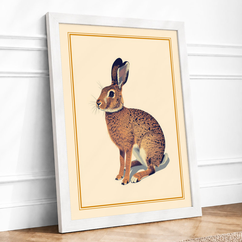 Brown Hare In Profile Botanical - Print, A2 - 59.4 x 42.0 cm, White