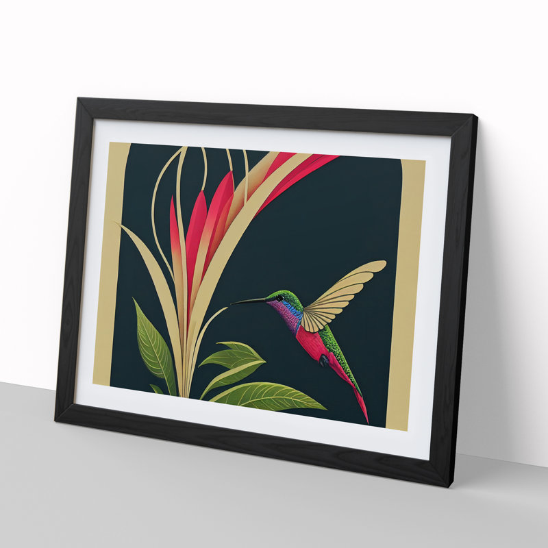 Hummingbird Style Abstract - Single Picture Frame Print, Black, 46cm H x 64cm W x 2cm D