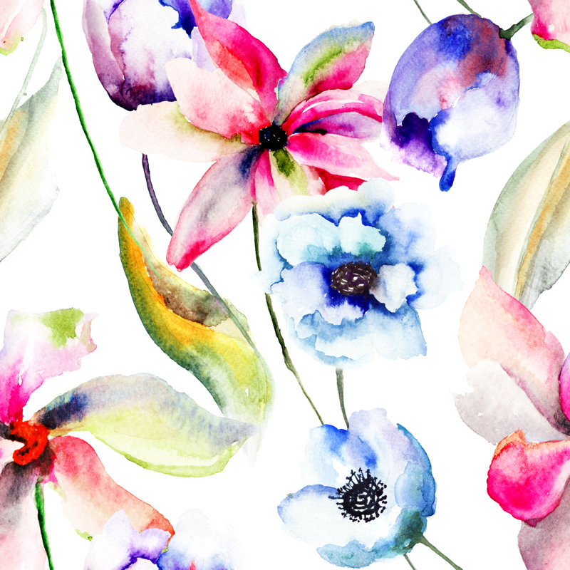 Robeline Wallpaper Stylized Flowers - Wrapped Canvas Painting, 122cm H x 122cm W x 3.8cm D
