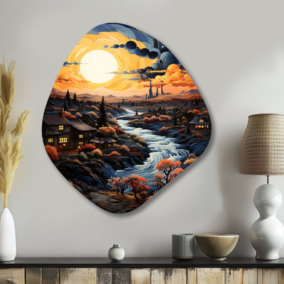 «Vangogh Village At Sunset I» - art mural asymétrique en forme de nébuleuse Vangogh