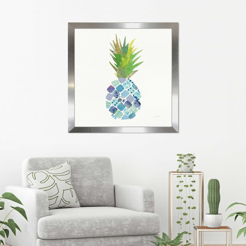 «Tropical Fun Pineapple II», reproduction d'art sur toile encadrée, H 21,5 po x l 21,5 po x P 0,75 po, Encadrement argenté
