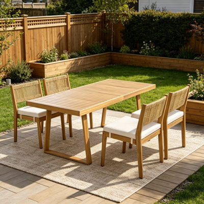 Outdoor Acacia Wood Dining Set With Thick Cushions For Patio, Balcony & Garden