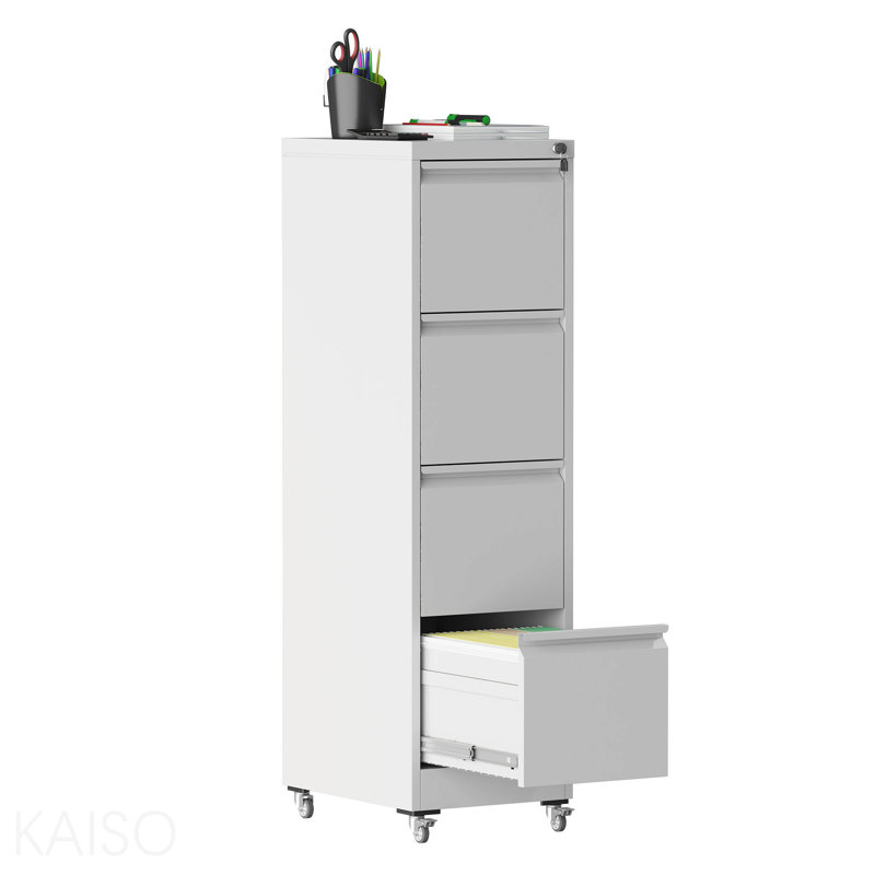 4 Drawer Metal Locking Vertical File Cabinet On Wheels – Heavy-Duty Lockable Cabinet For Home & Office, Black, 17.71"D*15.16"W*52.28"H,White