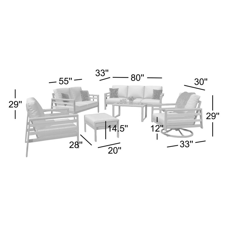 Ensemble de conversation avec coussins Sunbrella Townsend, Argent coulé Sunbrella®