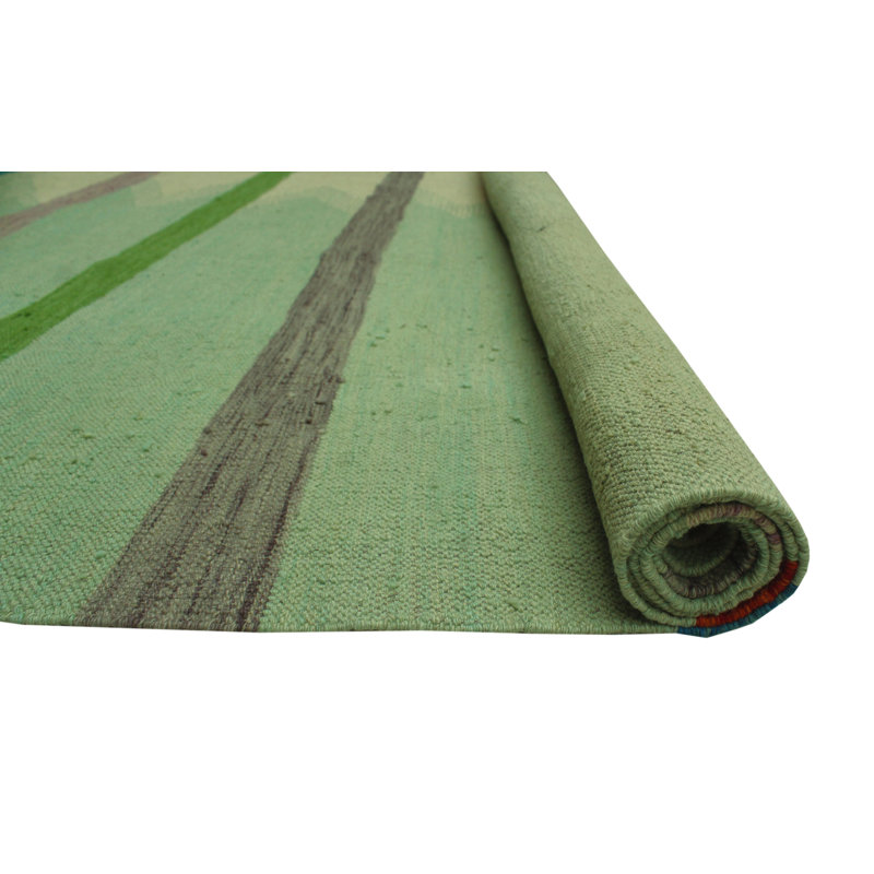 Tapis vert / blé en laine noué à la main de conception unique 8 pi 1 po x 9 pi 6 po Janja
