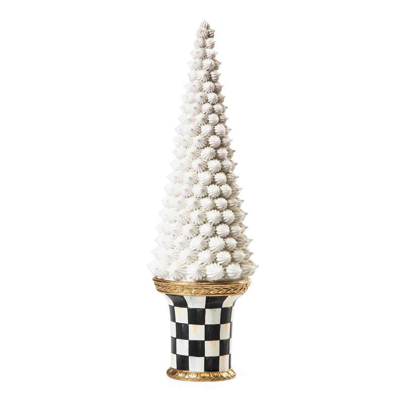 Large White Resin Christmas Tree with Checkered Pedestal