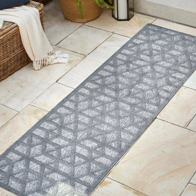 Tapis intérieur / extérieur gris foncé Talaia, Tapis de couloir 2 pi 2 po x 8 pi