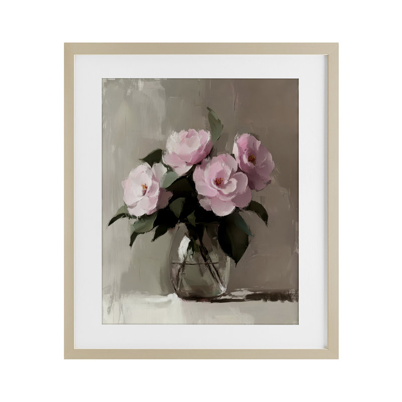 «Painted Pink Floral Bouquet», reproduction imprimée sous verre, par Petal Prints Design, H 16 po x l 13 po