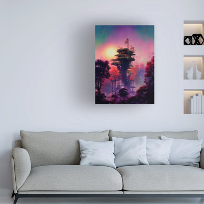 Art mural sur toile tendue - "Treehouse 1" Wumples, décoration murale pour le salon, la chambre à coucher ou le bureau - 14 x 19