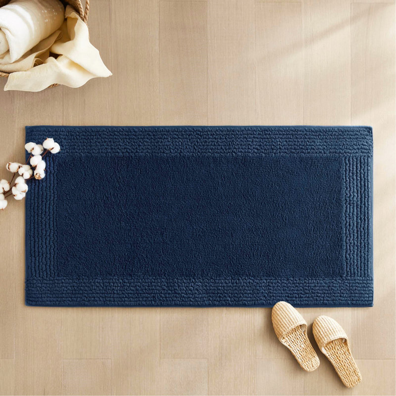 1 PCS 100% Cotton Tufted 3000 GSM Reversible Bath Rug Navy, Runner 2' x 5'