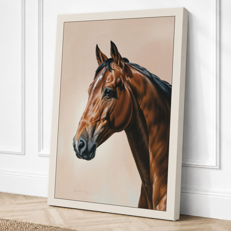 Noble Horse Portrait Realism 1 Piece Wrapped Canvas Wall Art, 36x24 - 91.4 x 61.0 cm, Cream Border