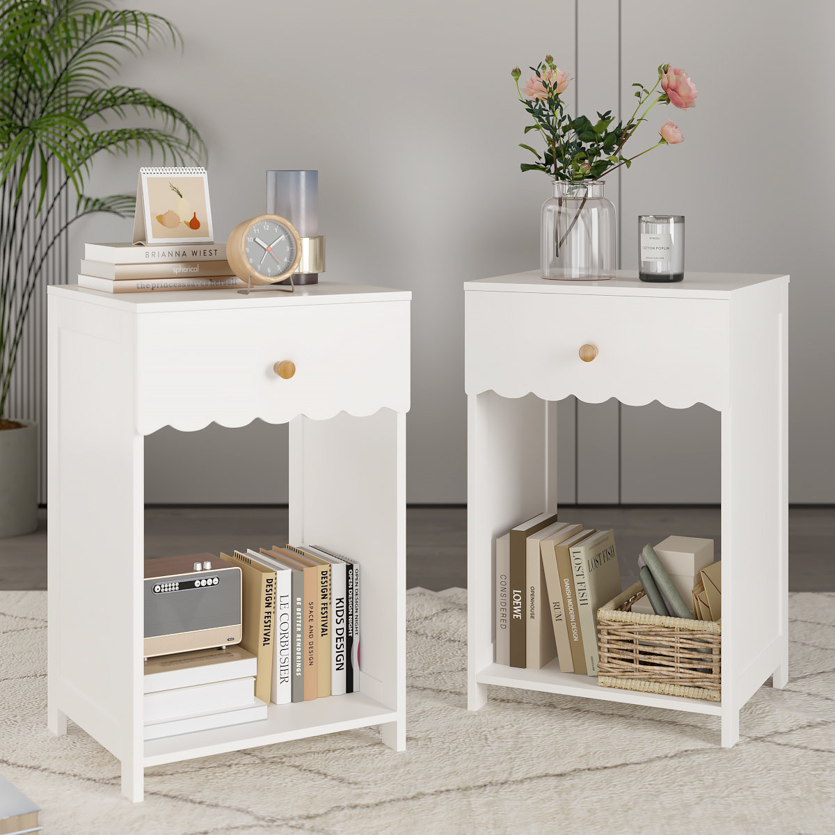 Winston Porter Modern Scalloped Nightstand Edge Bedside Table With ...
