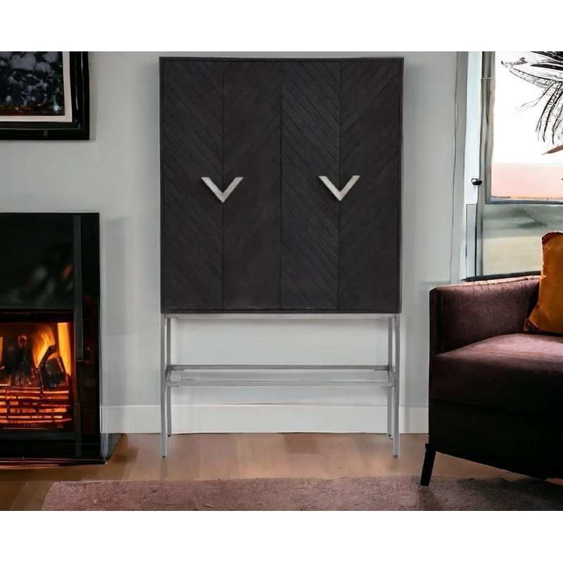 Armoire en bois Wanbli, base en bois massif et métal, 43 x 16 x 72