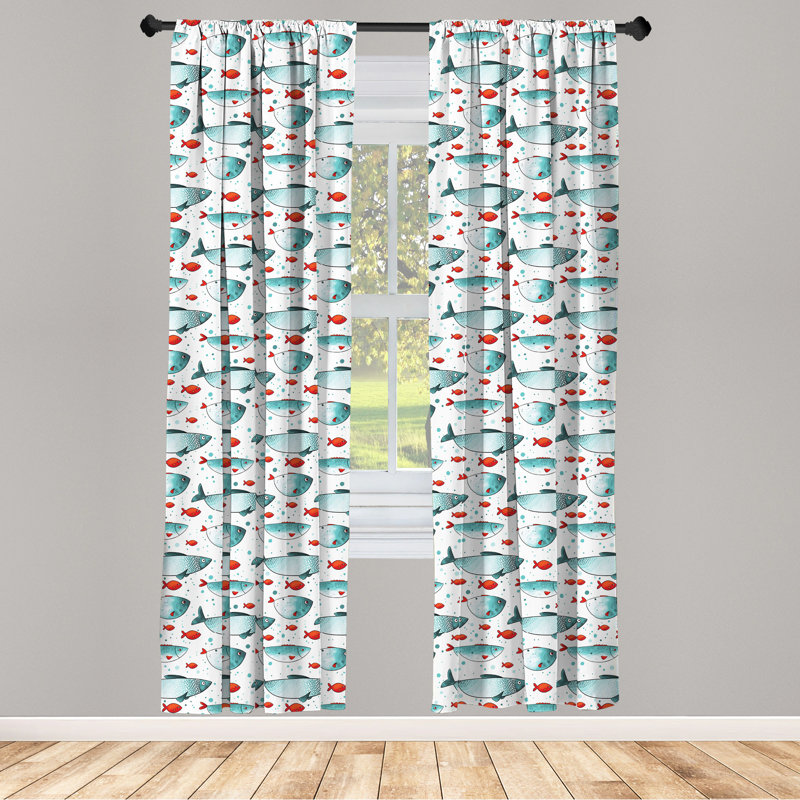 Fish Geometric Semi-Sheer Rod Pocket Curtain Panels, 28" W x 95" L