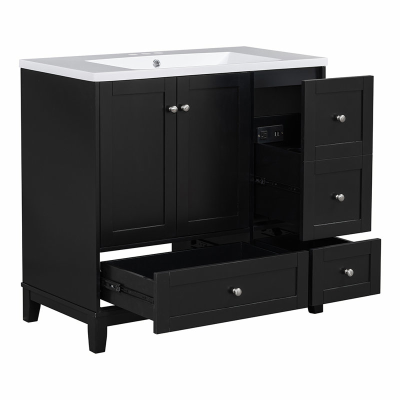 Base de meuble-lavabo simple 36 po seulement, Noir