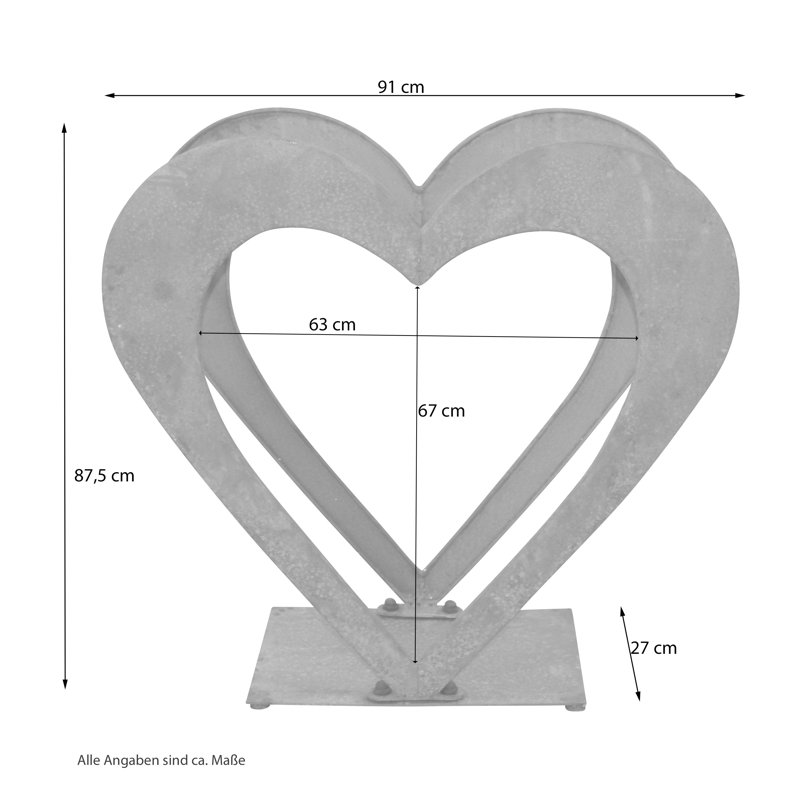 Bryes Heart Garden Art, 56cm H x 61cm W x 25cm D