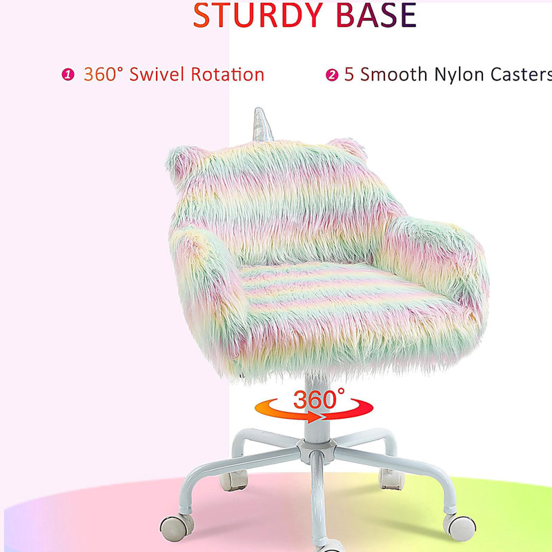 Chaise de bureau en fausse fourrure avec dossier moyen et support d'accoudoirs, base pivotante blanche