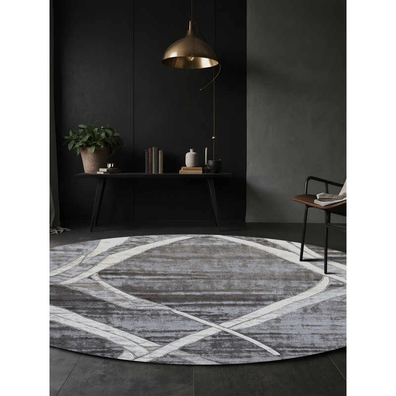 Machine Washable Gray Area Rug, Round 6'